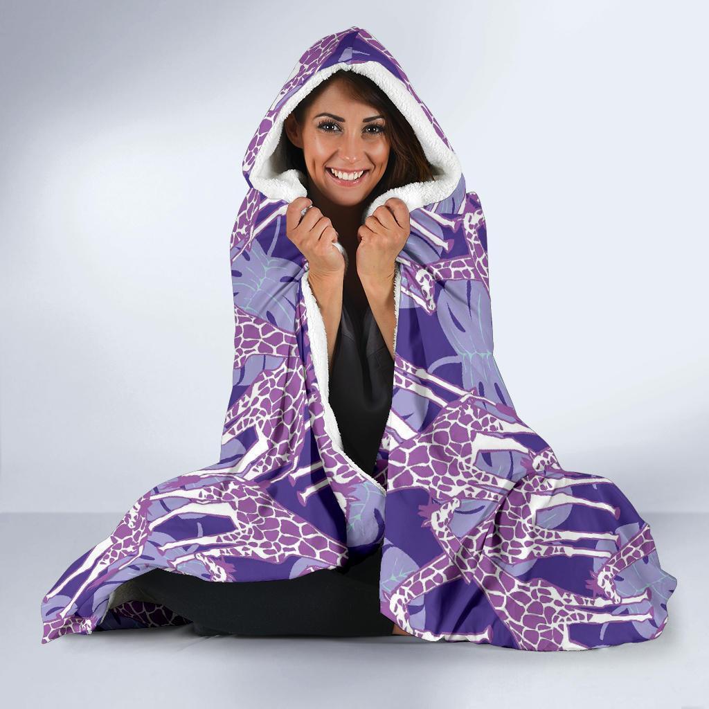 Giraffe Purple Pattern Print Hooded Blanket-grizzshop