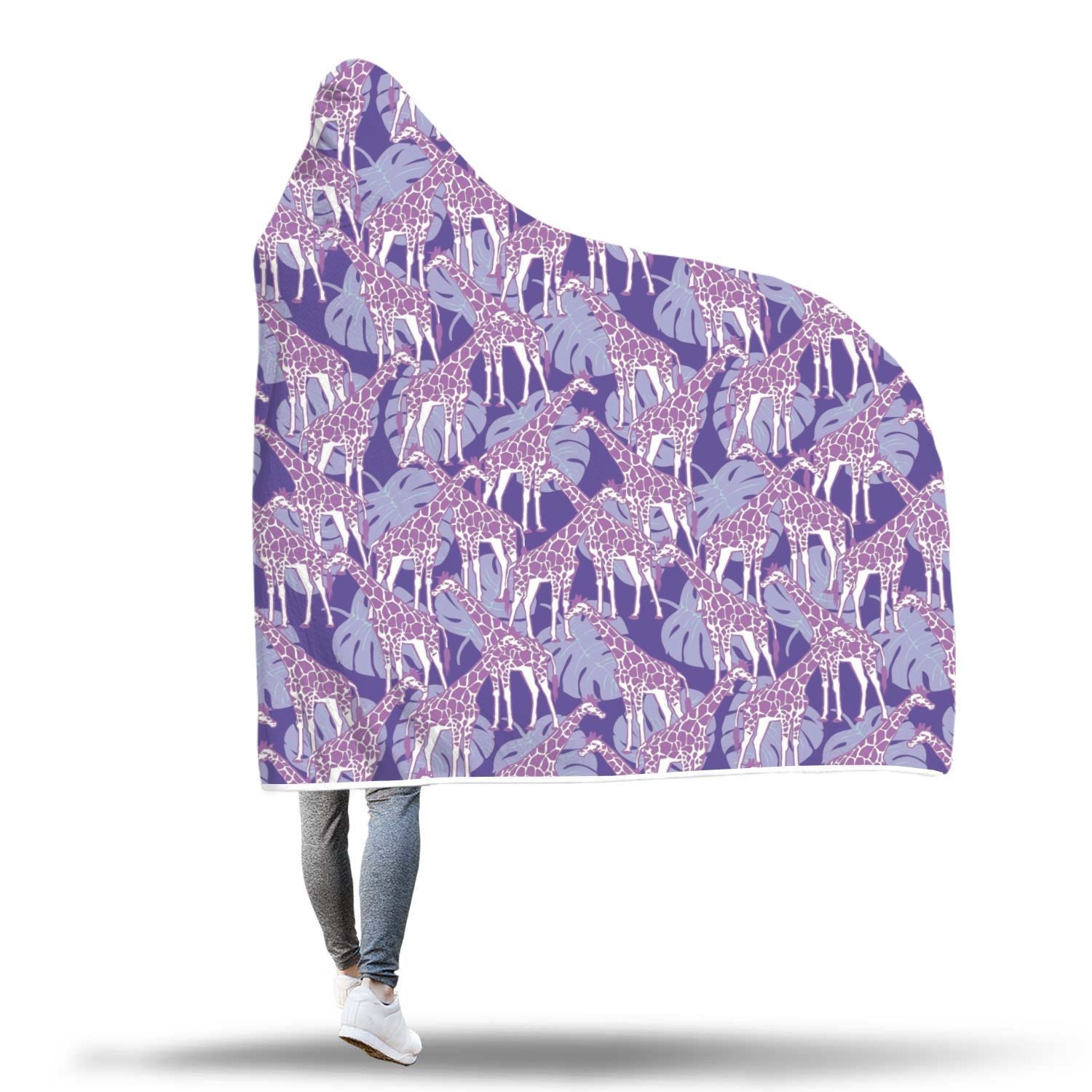 Giraffe Purple Pattern Print Hooded Blanket-grizzshop