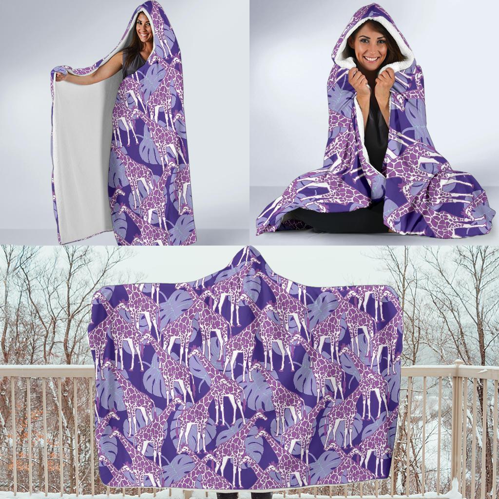 Giraffe Purple Pattern Print Hooded Blanket-grizzshop