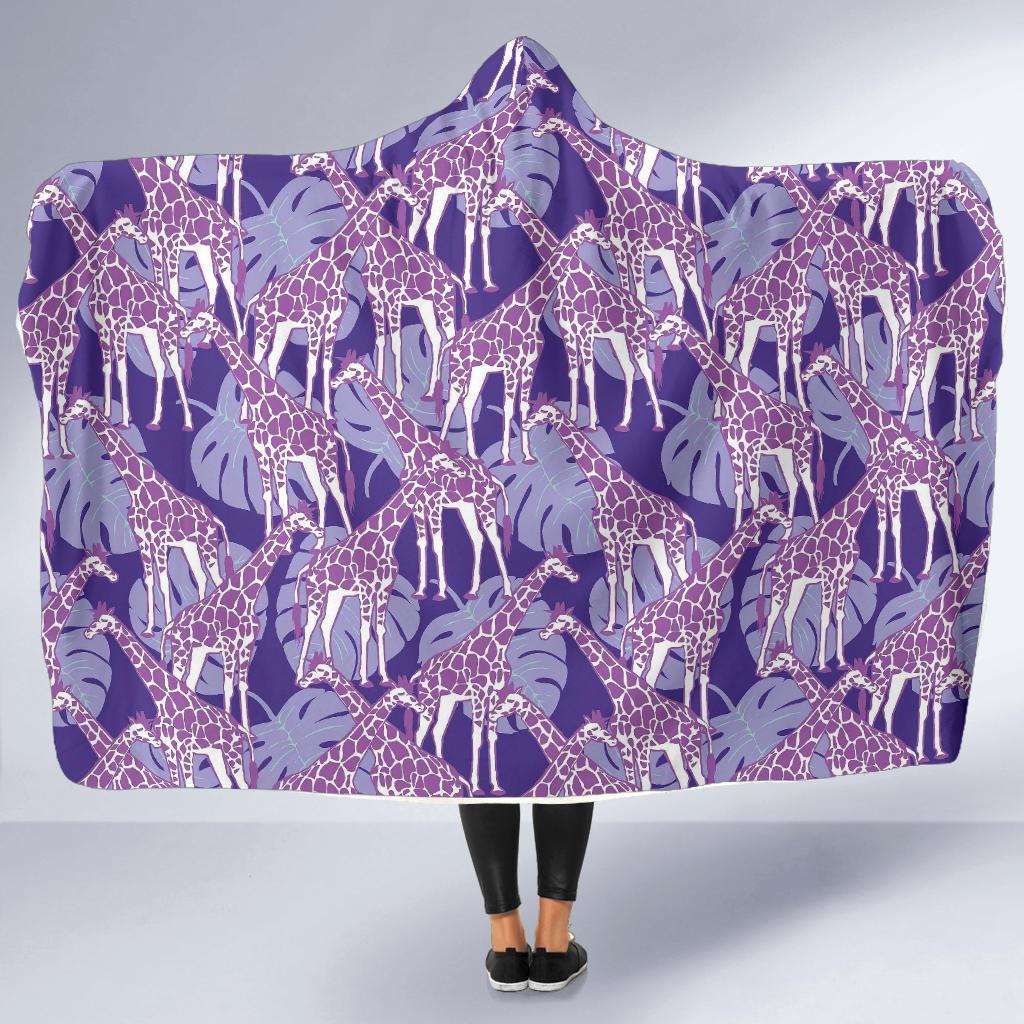 Giraffe Purple Pattern Print Hooded Blanket-grizzshop