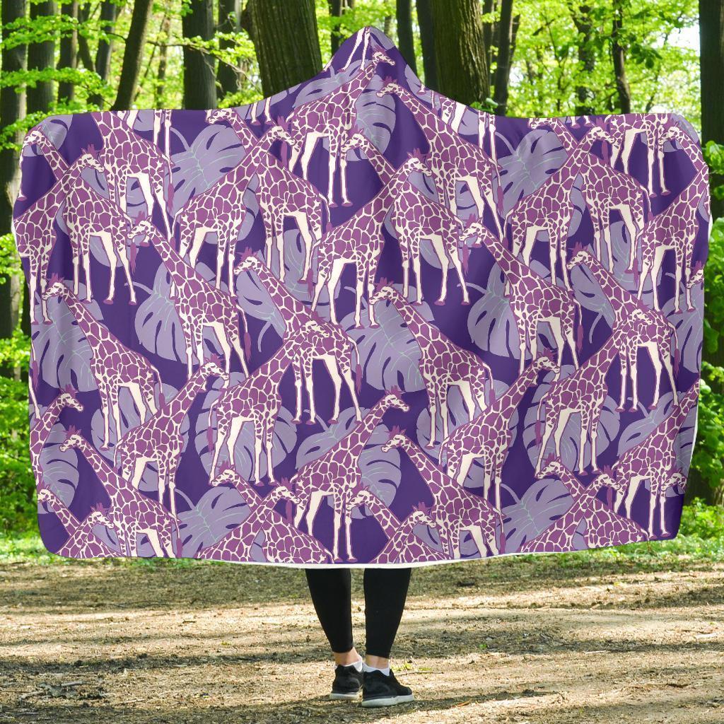 Giraffe Purple Pattern Print Hooded Blanket-grizzshop