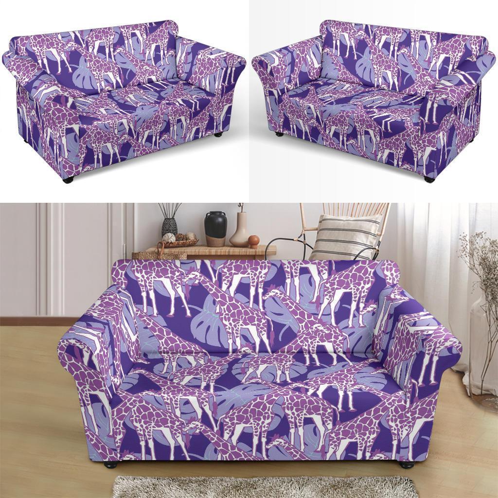 Giraffe Purple Pattern Print Loveseat Cover-grizzshop