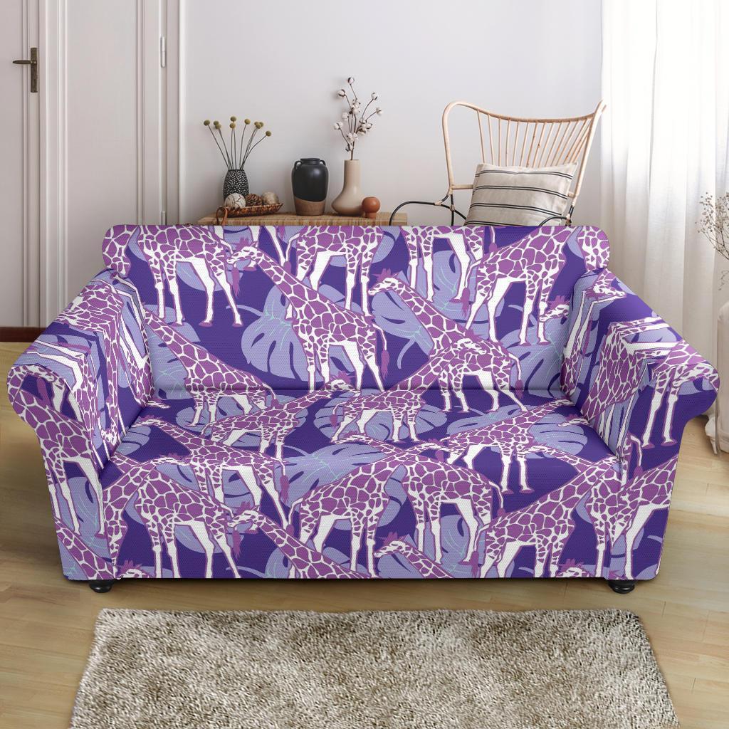 Giraffe Purple Pattern Print Loveseat Cover-grizzshop