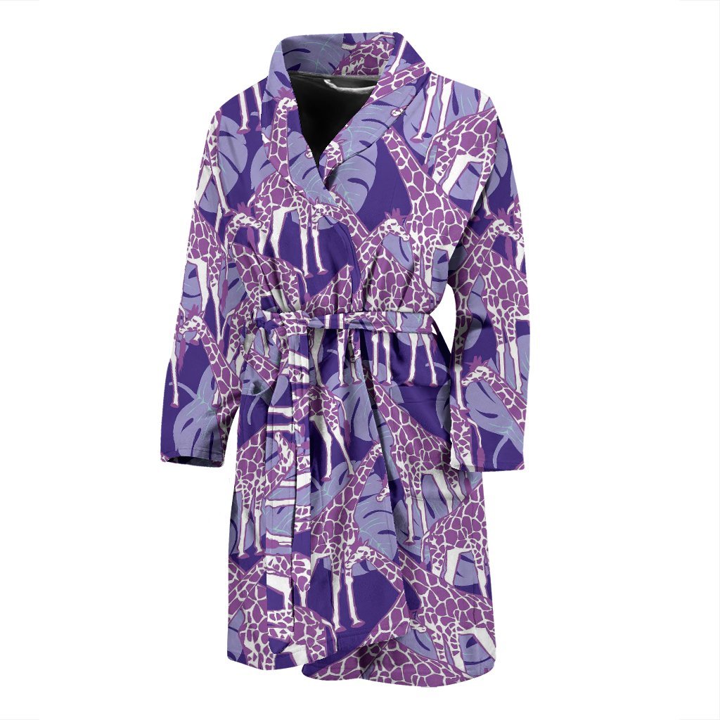 Giraffe Purple Pattern Print Men Long Robe-grizzshop