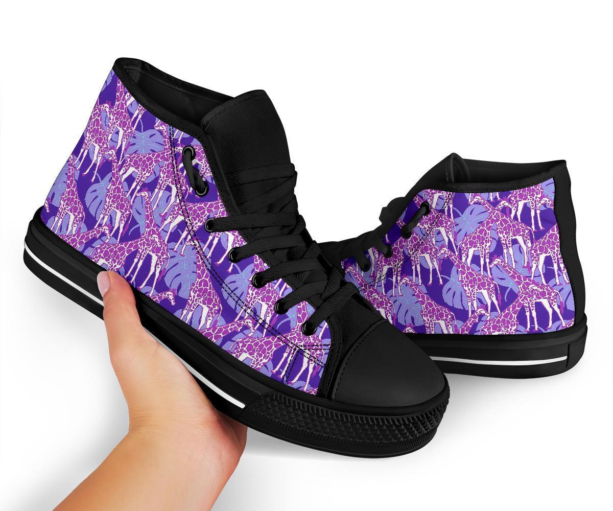 Giraffe Purple Pattern Print Men Women's High Top Shoes-grizzshop