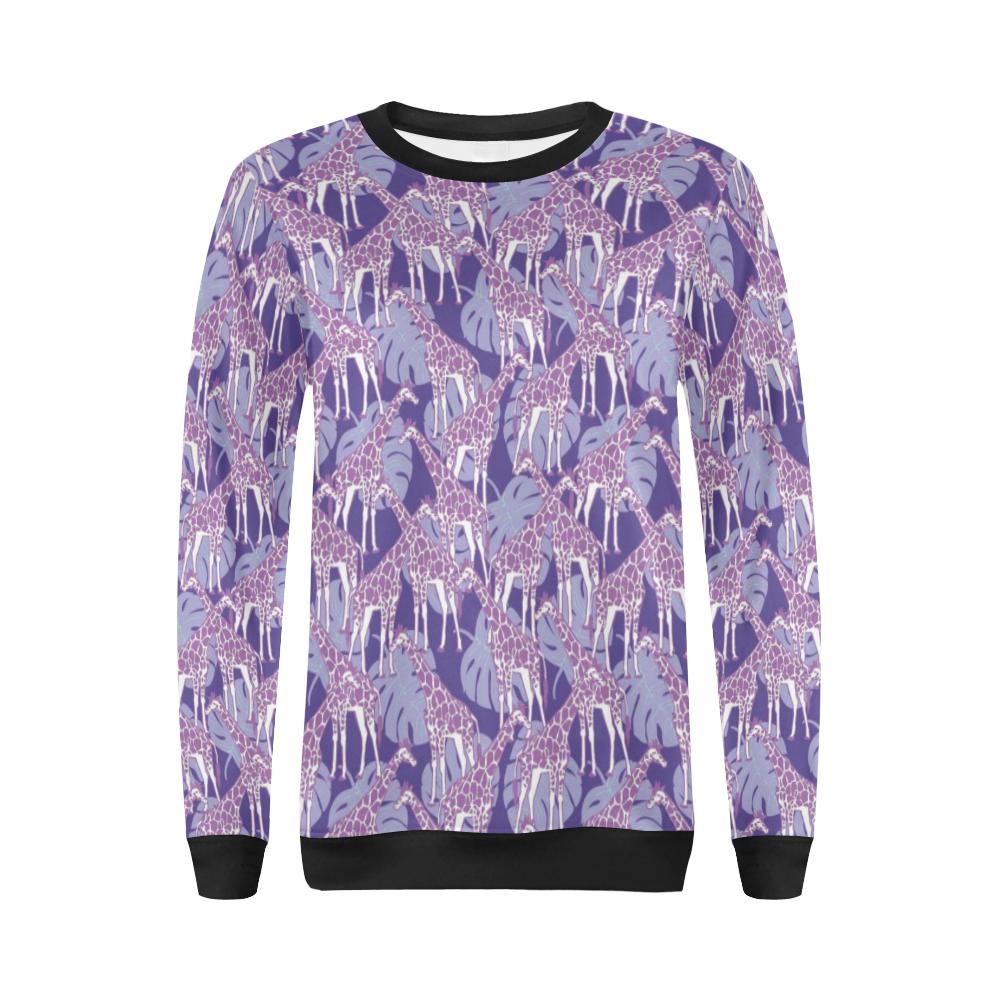 Giraffe Purple Pattern Print Women Crewneck Sweatshirt-grizzshop