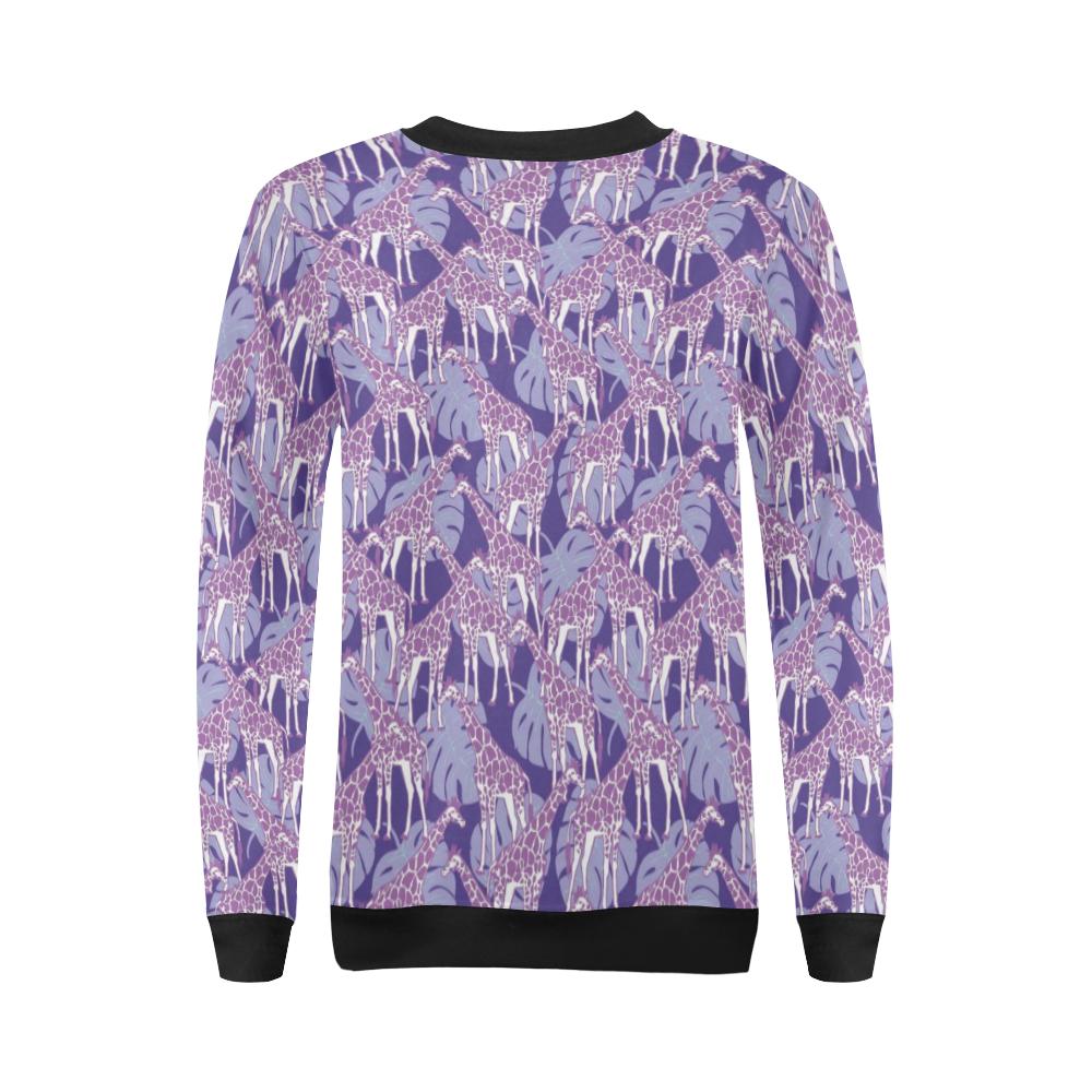 Giraffe Purple Pattern Print Women Crewneck Sweatshirt-grizzshop