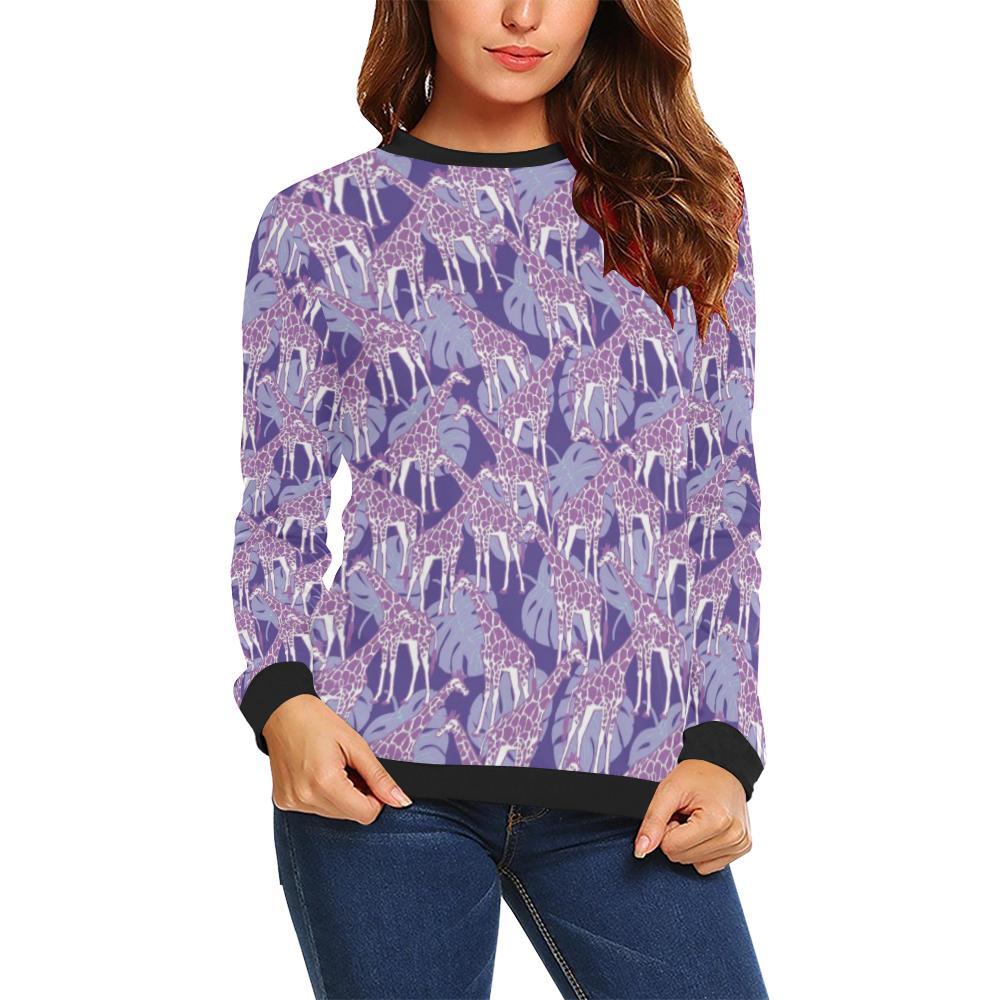 Giraffe Purple Pattern Print Women Crewneck Sweatshirt-grizzshop