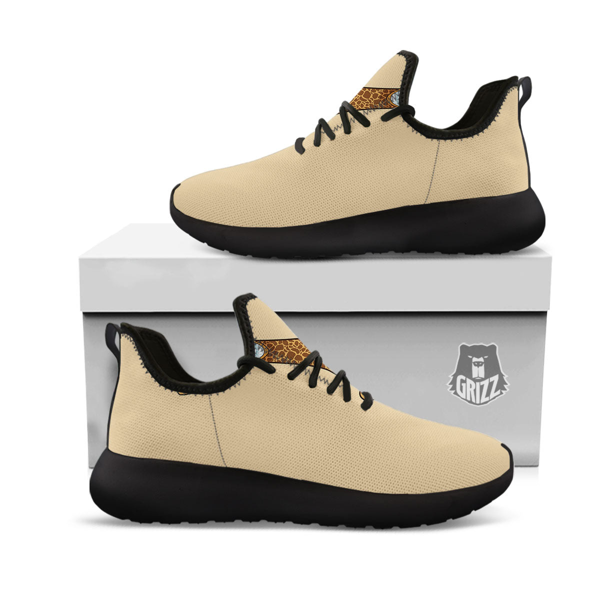 Giraffe Smiley Face Print Black Athletic Shoes-grizzshop