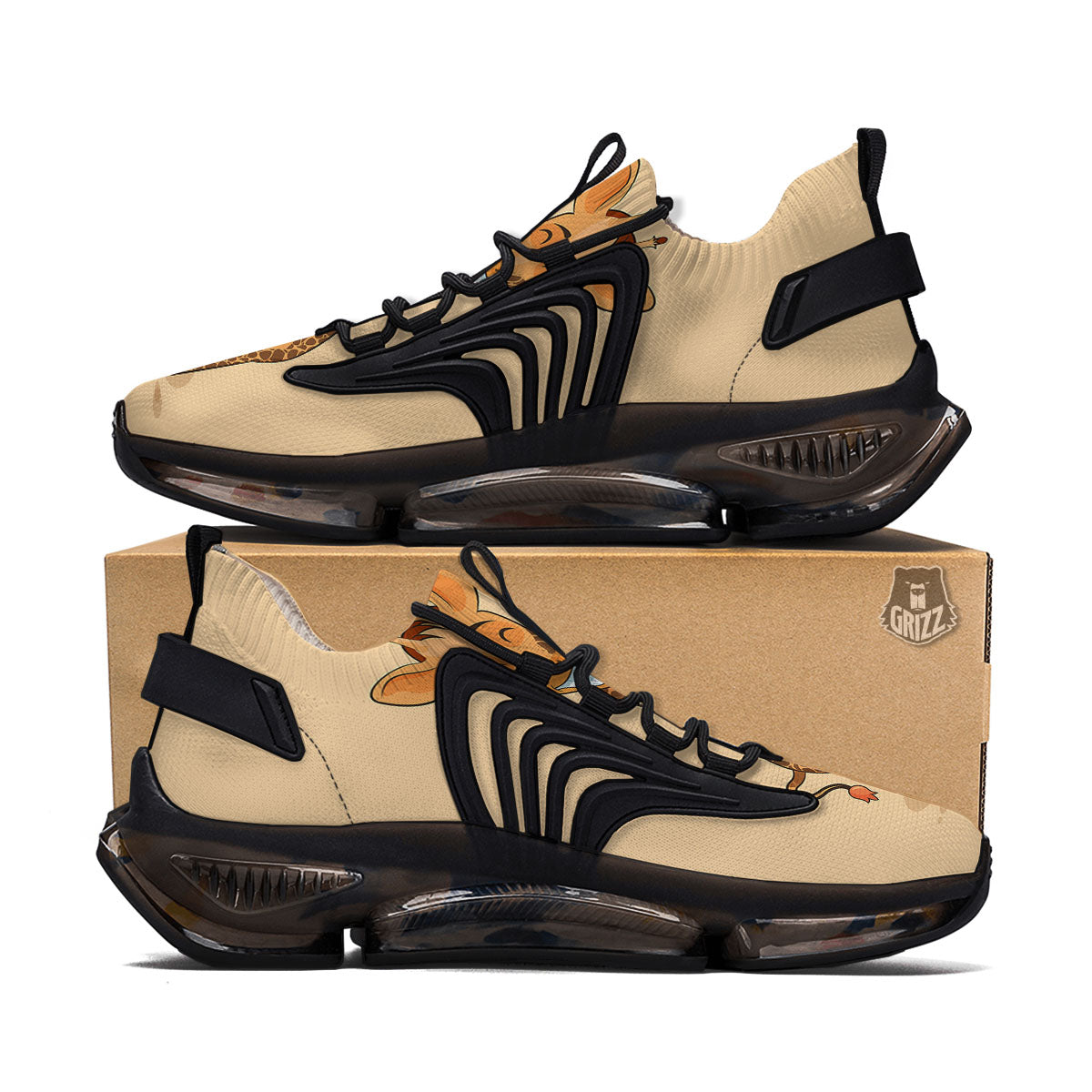 Giraffe Smiley Face Print Black Gym Shoes-grizzshop