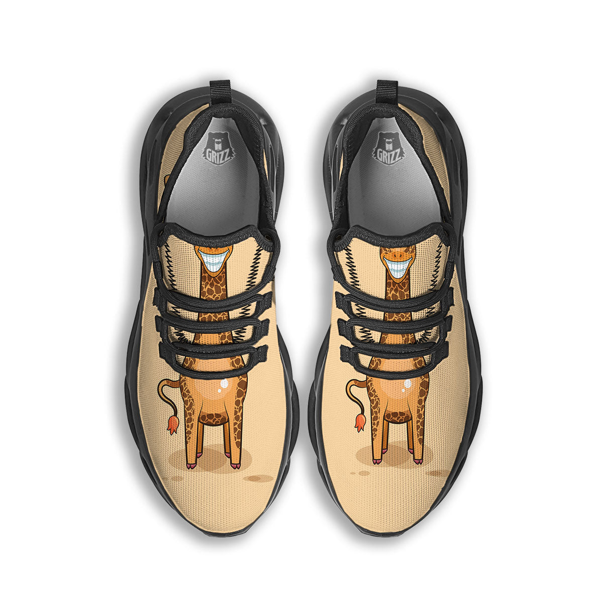 Giraffe Smiley Face Print Black Running Shoes-grizzshop