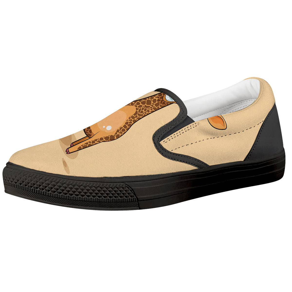 Giraffe Smiley Face Print Black Slip On Shoes-grizzshop