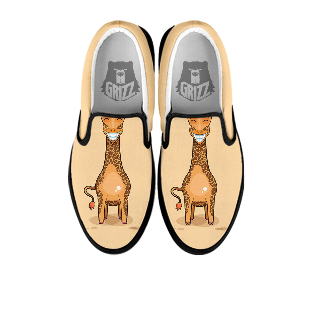 Giraffe Smiley Face Print Black Slip On Shoes-grizzshop