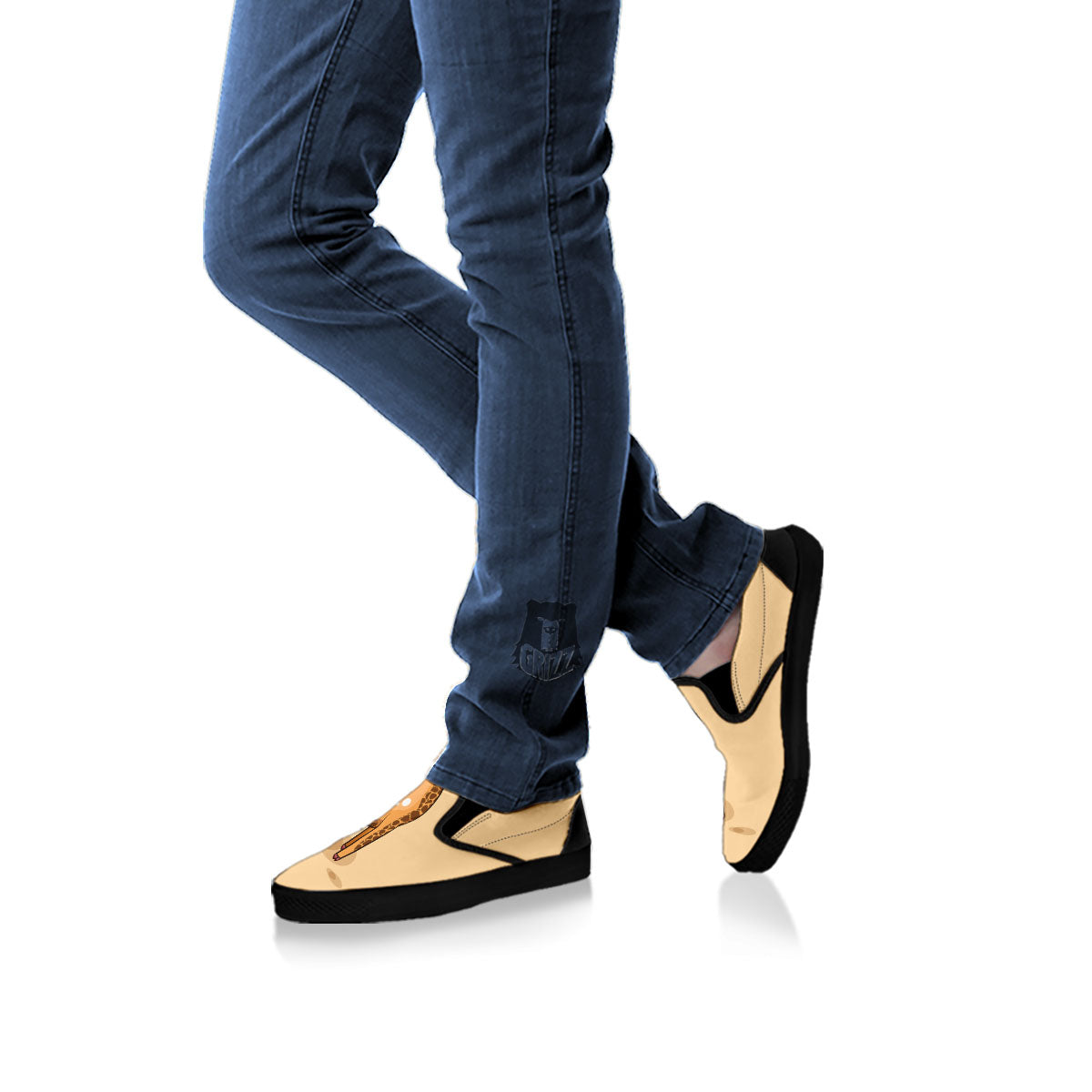 Giraffe Smiley Face Print Black Slip On Shoes-grizzshop