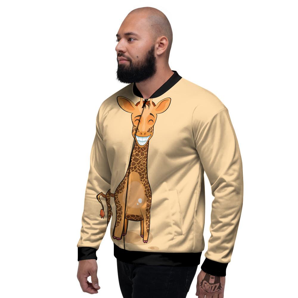Giraffe Smiley Face Print Men's Bomber Jacket-grizzshop