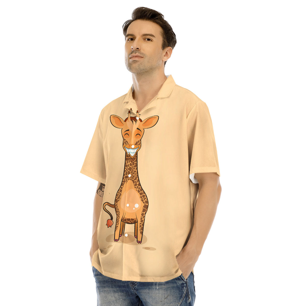 Giraffe Smiley Face Print Men's Hawaiian Shirt-grizzshop