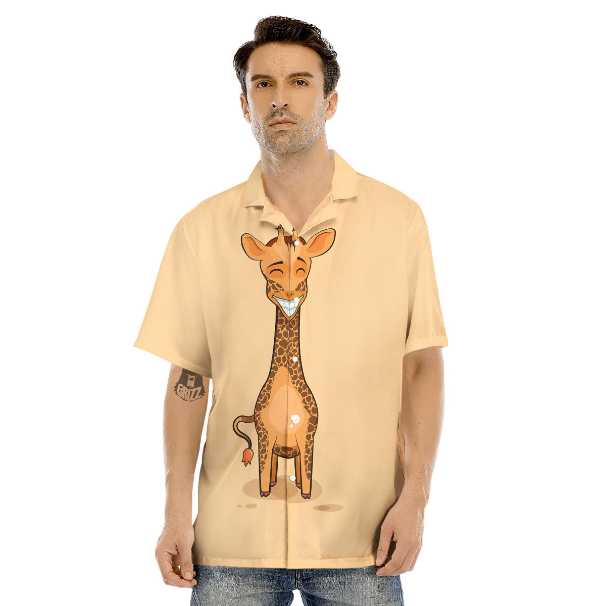 Giraffe Smiley Face Print Men's Hawaiian Shirt-grizzshop
