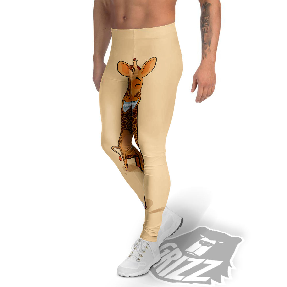 Giraffe Smiley Face Print Men's Leggings-grizzshop