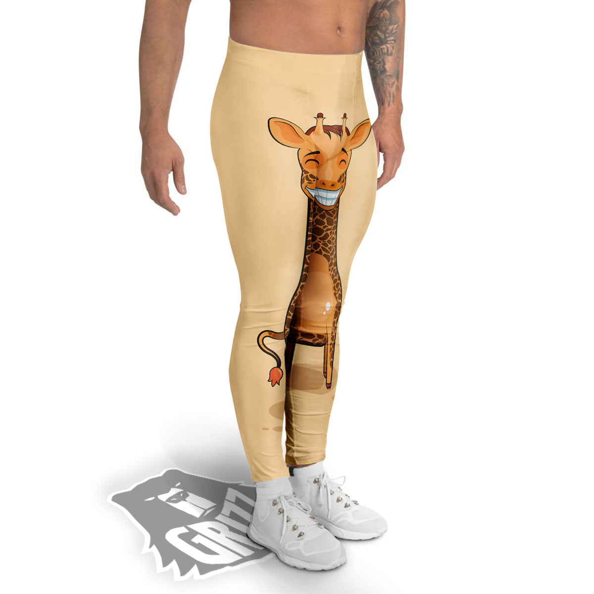Giraffe Smiley Face Print Men's Leggings-grizzshop