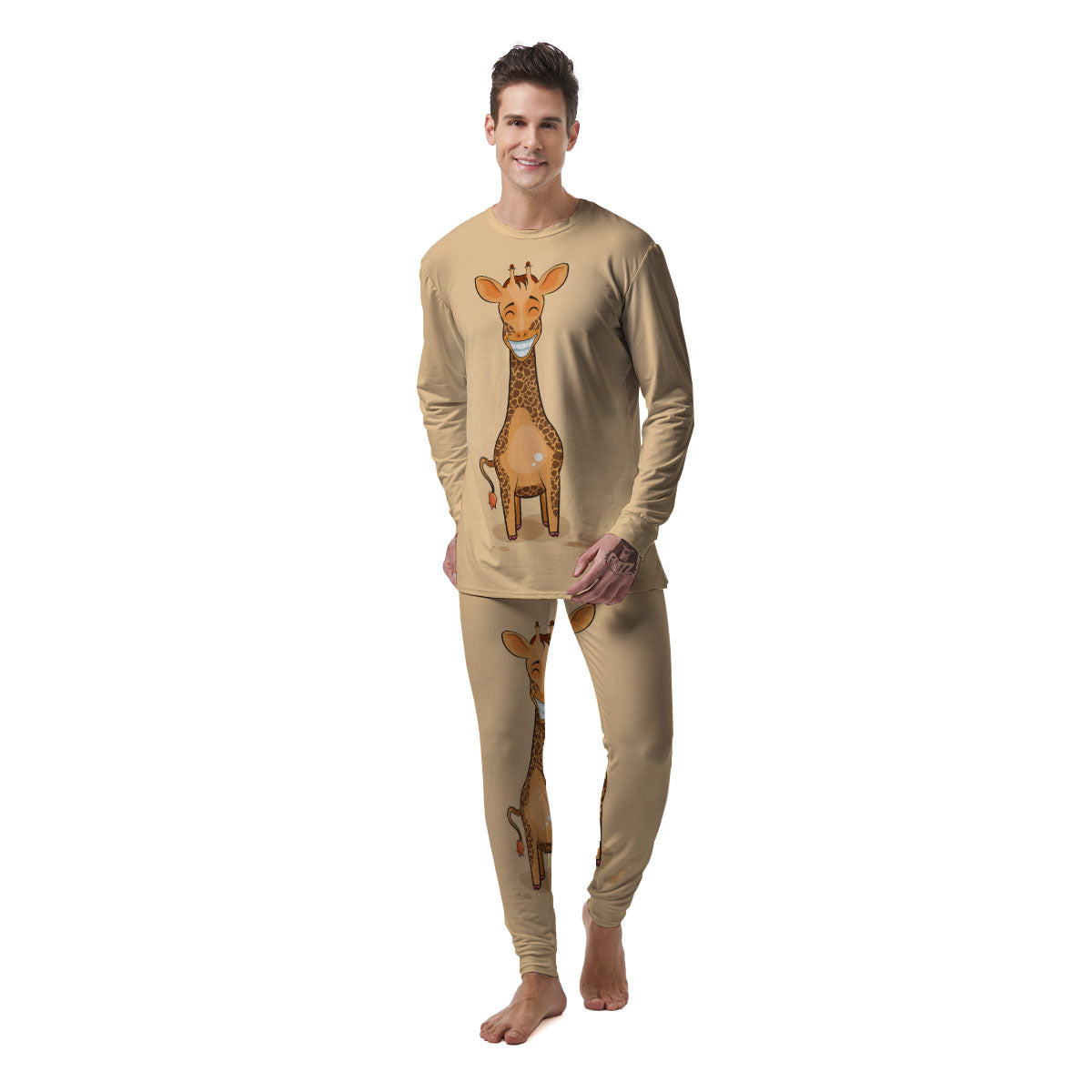 Giraffe Smiley Face Print Men's Pajamas-grizzshop