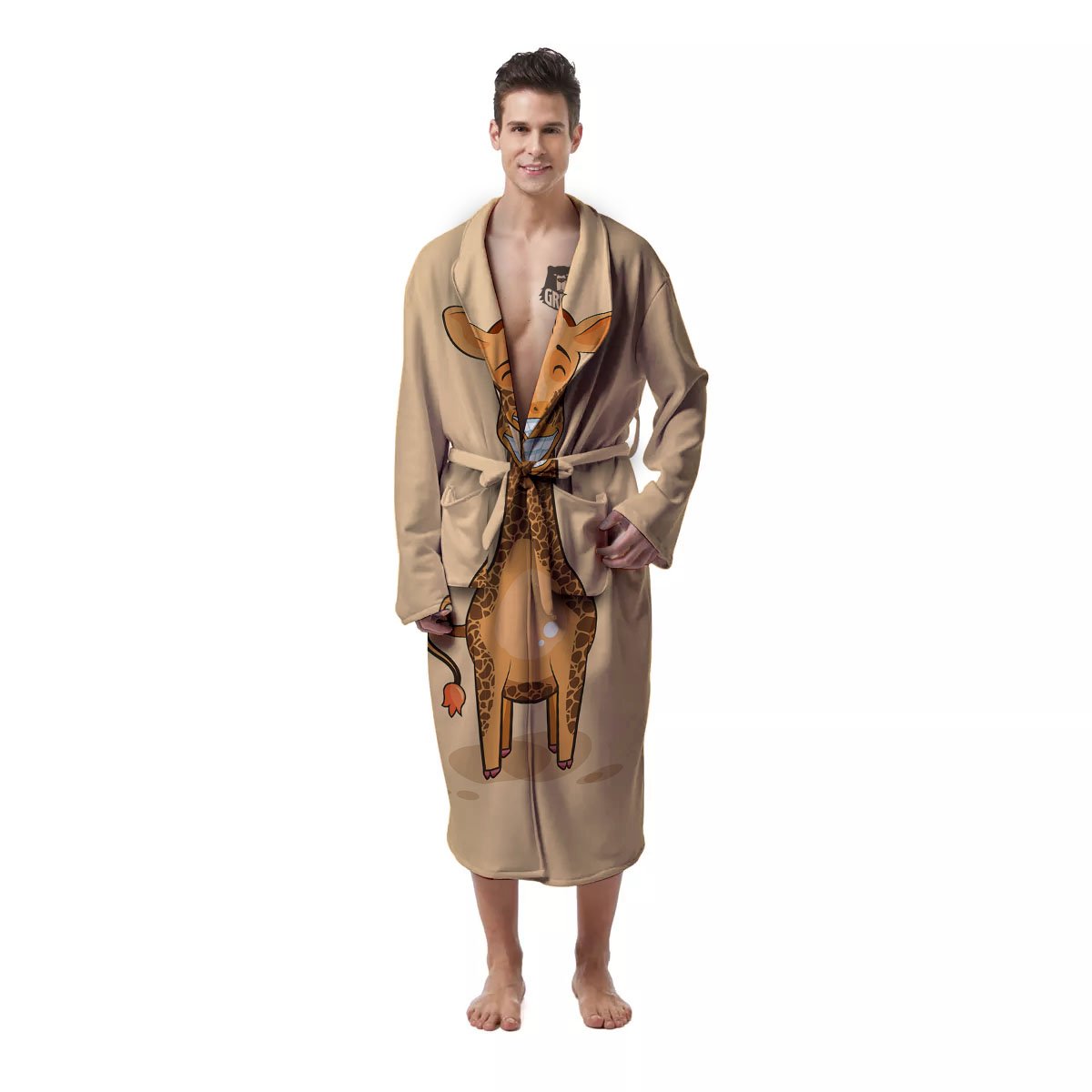 Giraffe Smiley Face Print Men's Robe-grizzshop