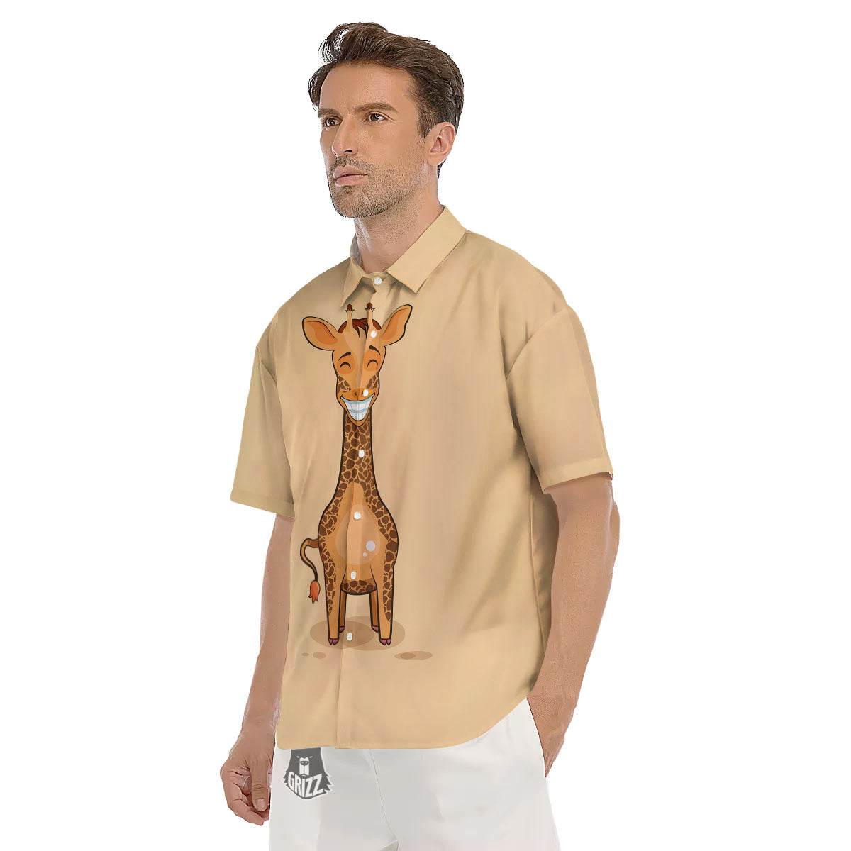 Giraffe Smiley Face Print Men's Short Sleeve Shirts-grizzshop