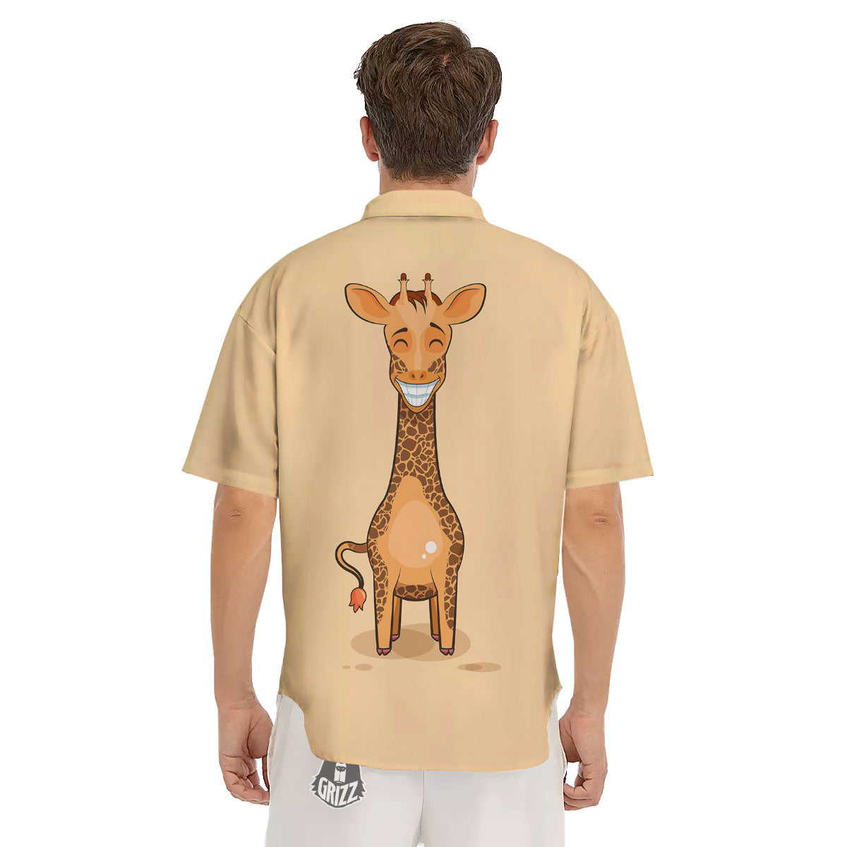 Giraffe Smiley Face Print Men's Short Sleeve Shirts-grizzshop