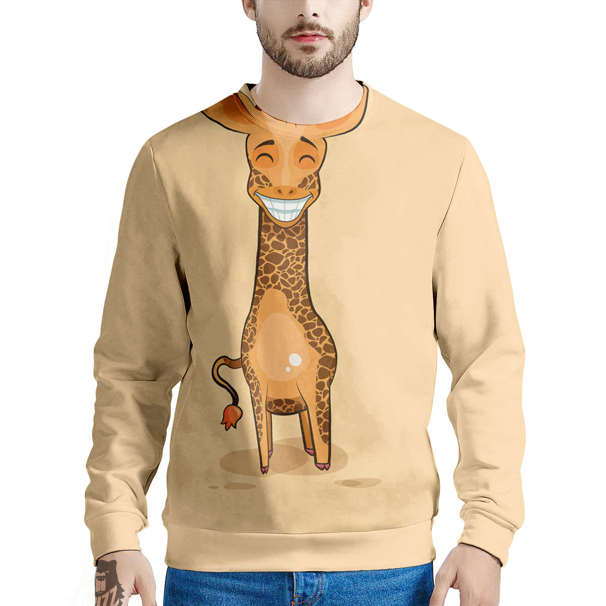 Giraffe Smiley Face Print Men's Sweatshirt-grizzshop