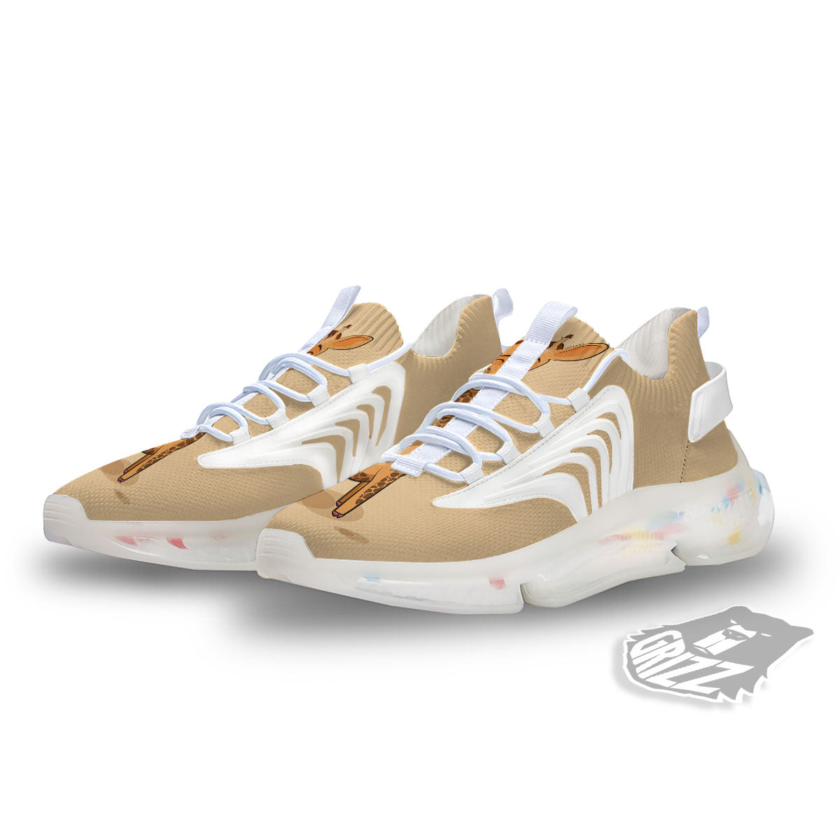 Giraffe Smiley Face Print White Gym Shoes-grizzshop