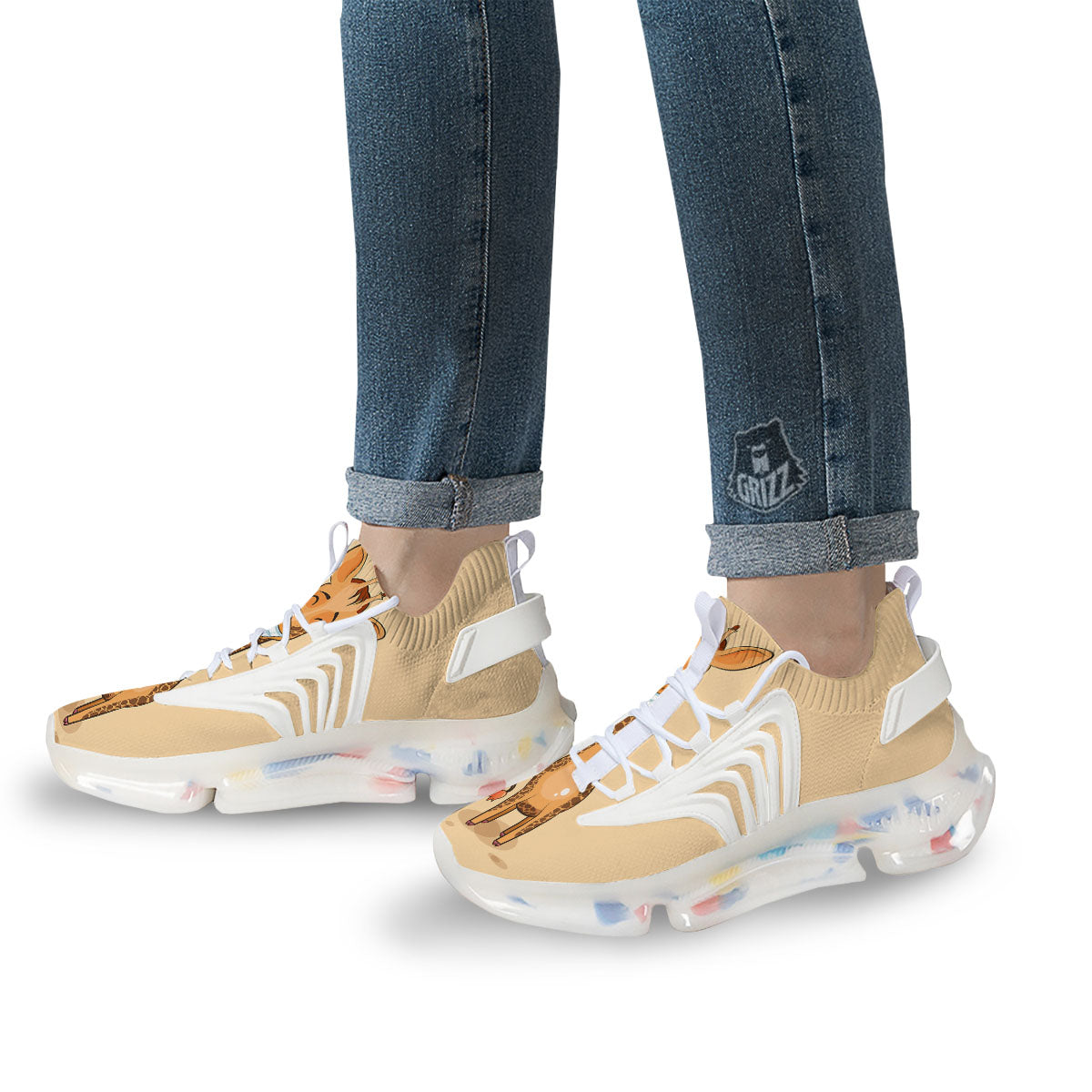 Giraffe Smiley Face Print White Gym Shoes-grizzshop