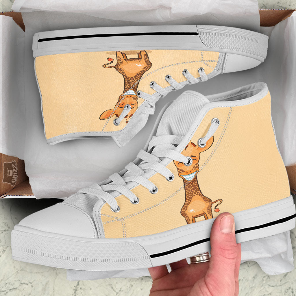 Giraffe Smiley Face Print White High Top Shoes-grizzshop