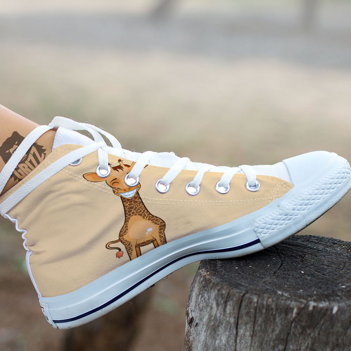 Giraffe Smiley Face Print White High Top Shoes-grizzshop