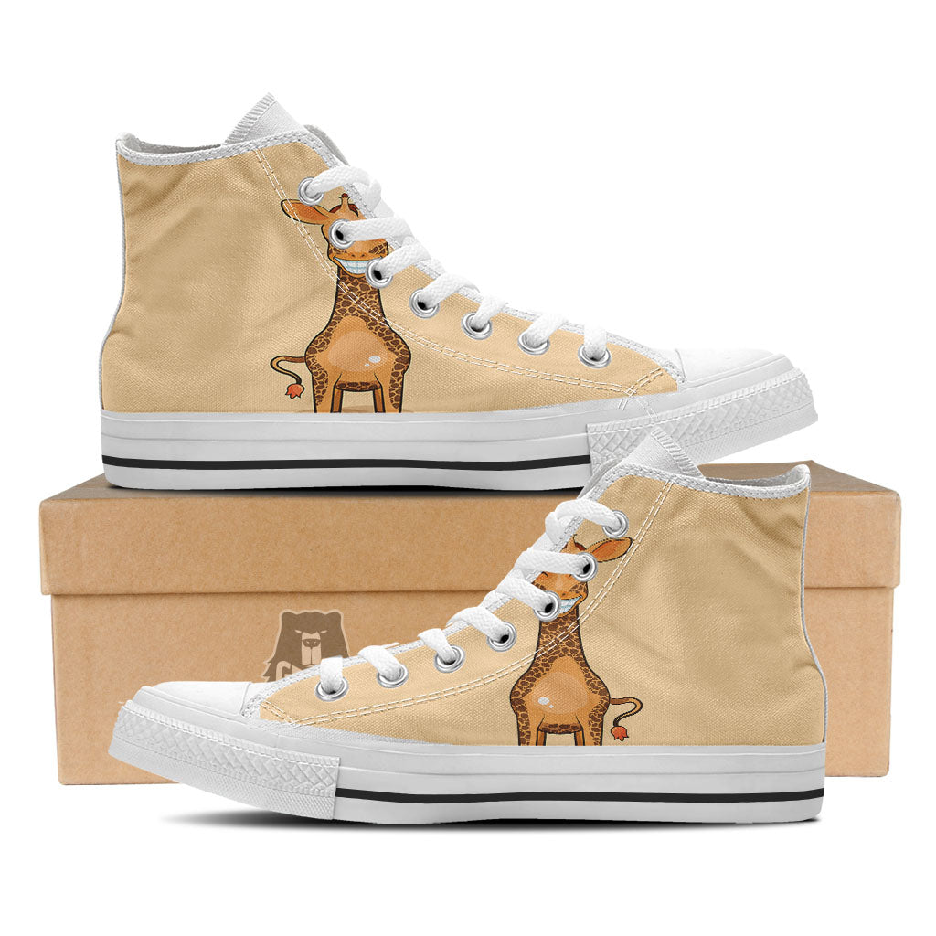 Giraffe Smiley Face Print White High Top Shoes-grizzshop