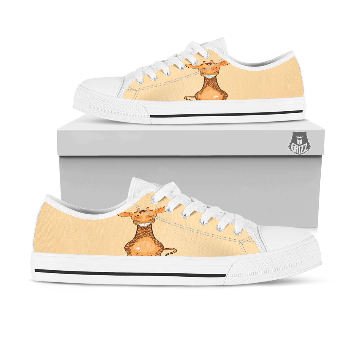 Giraffe Smiley Face Print White Low Top Shoes-grizzshop