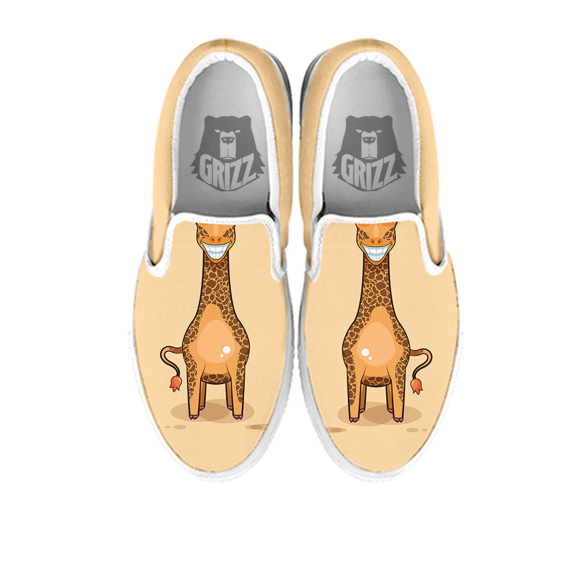 Giraffe Smiley Face Print White Slip On Shoes-grizzshop