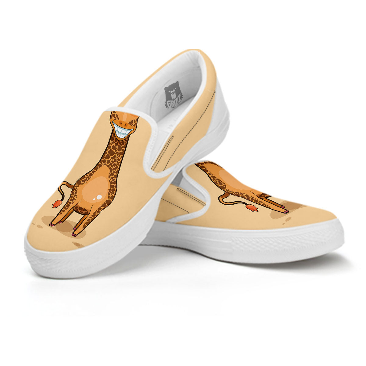 Giraffe Smiley Face Print White Slip On Shoes-grizzshop