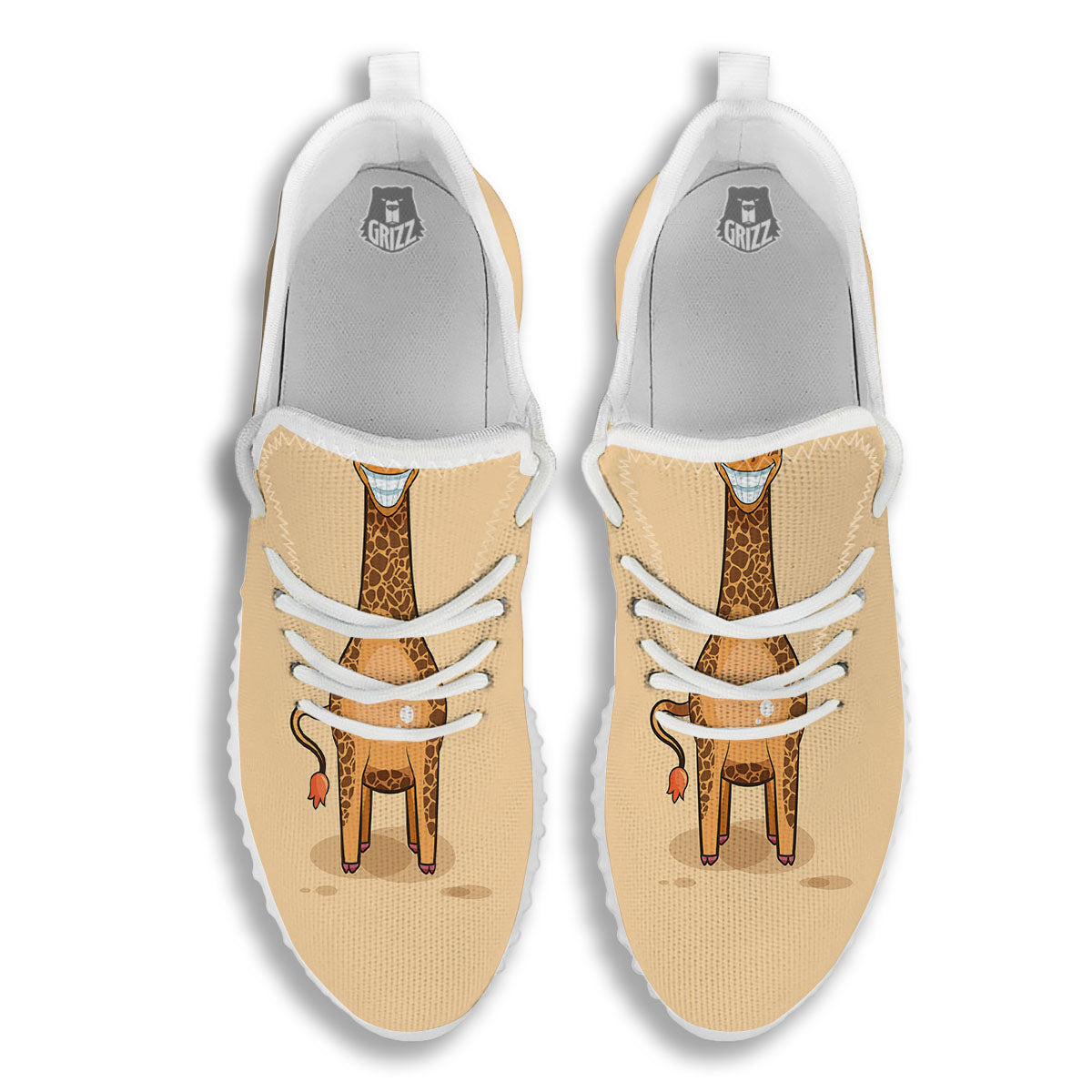 Giraffe Smiley Face Print White Walking Shoes-grizzshop