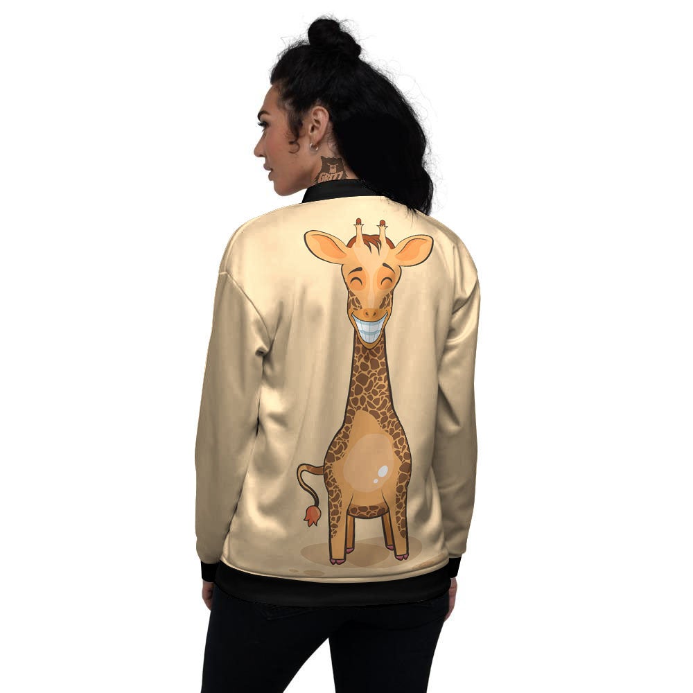 Giraffe Smiley Face Print Women's Bomber Jacket-grizzshop