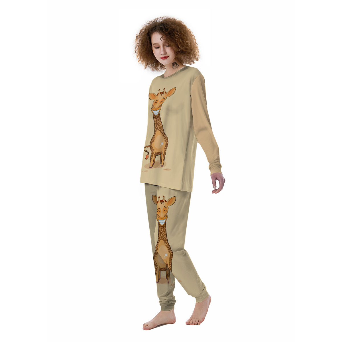 Giraffe Smiley Face Print Women's Pajamas-grizzshop