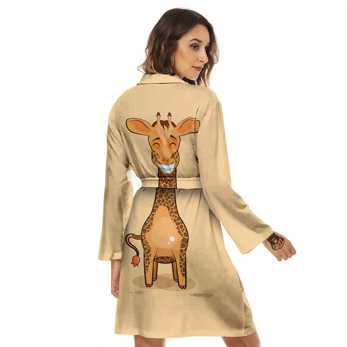 Giraffe Smiley Face Print Women's Robe-grizzshop