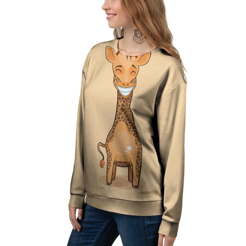 Giraffe Smiley Face Print Women's Sweatshirt-grizzshop