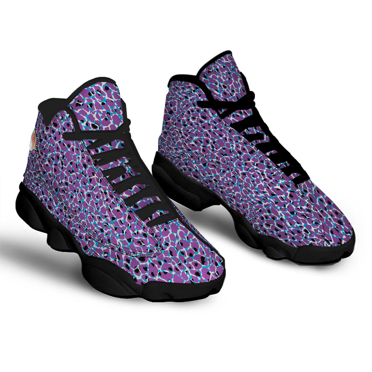 Giraffe Teal And Purple Print Pattern Black Basketball Shoes-grizzshop