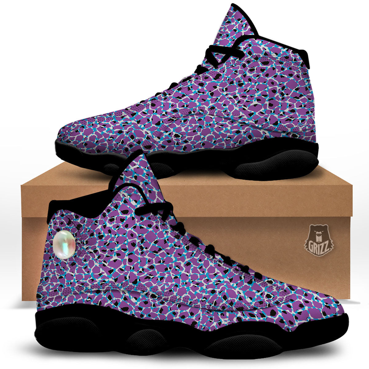 Giraffe Teal And Purple Print Pattern Black Basketball Shoes-grizzshop