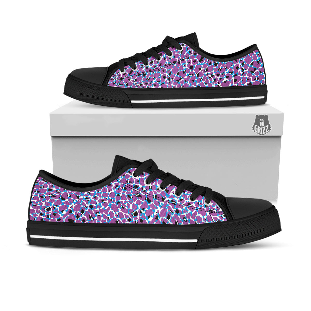 Giraffe Teal And Purple Print Pattern Black Low Top Shoes-grizzshop