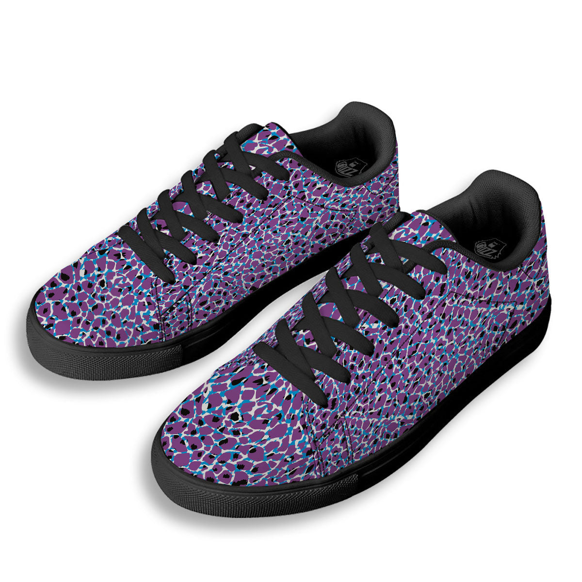 Giraffe Teal And Purple Print Pattern Black Low Top Sneakers-grizzshop