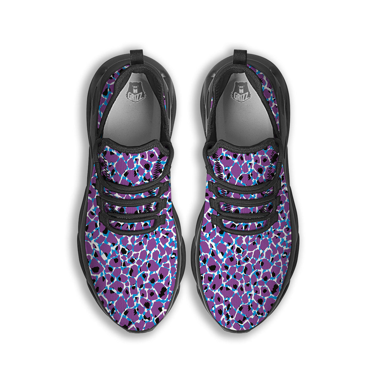 Giraffe Teal And Purple Print Pattern Black Running Shoes-grizzshop
