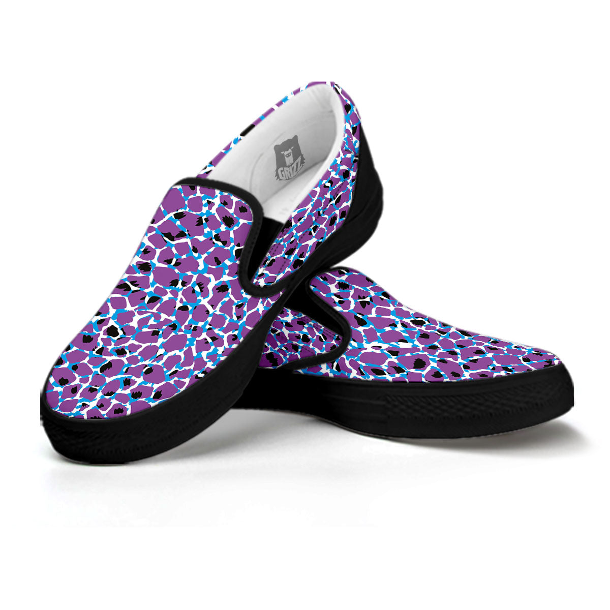 Giraffe Teal And Purple Print Pattern Black Slip On Shoes-grizzshop