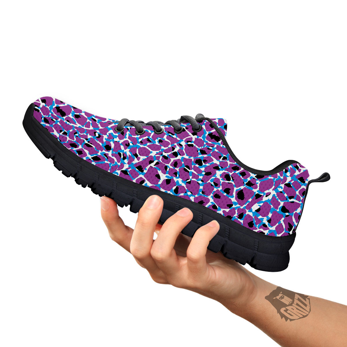 Giraffe Teal And Purple Print Pattern Black Sneaker-grizzshop