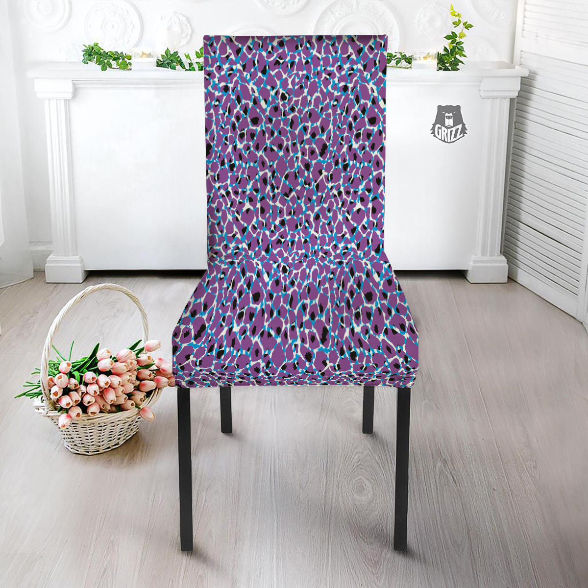 Giraffe Teal And Purple Print Pattern Dining Chair Slipcover-grizzshop