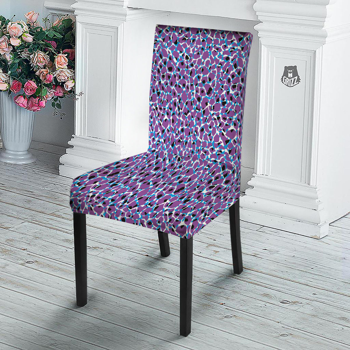 Giraffe Teal And Purple Print Pattern Dining Chair Slipcover-grizzshop
